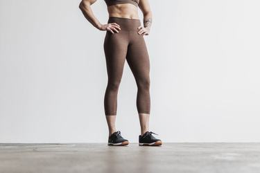 Nobull High-Rise Crop Plush Heather Women's Tights Brown | Australia (VD3972)